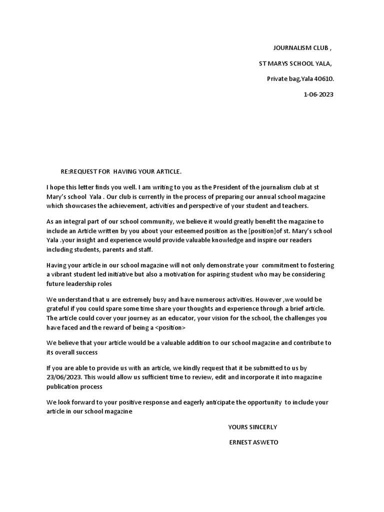 Request for Article Submission for Magazine | PDF