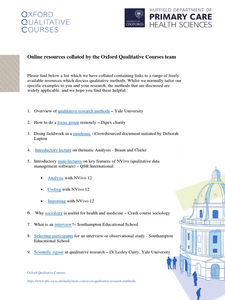 Online Resources Collated by The Oxford Qualitative Courses Team PDF
