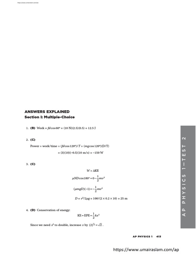 AP Physics 1 Test 2 Answer Key | PDF | Torque | Force