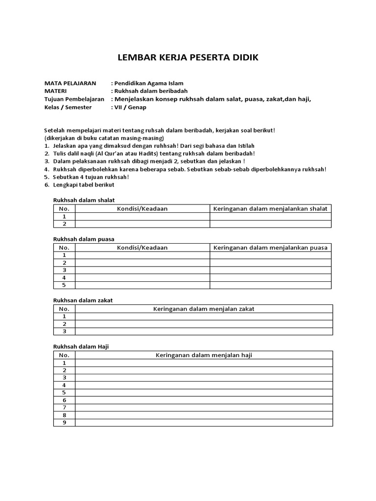 Rukhsah dalam Ibadah Kelas VII | PDF