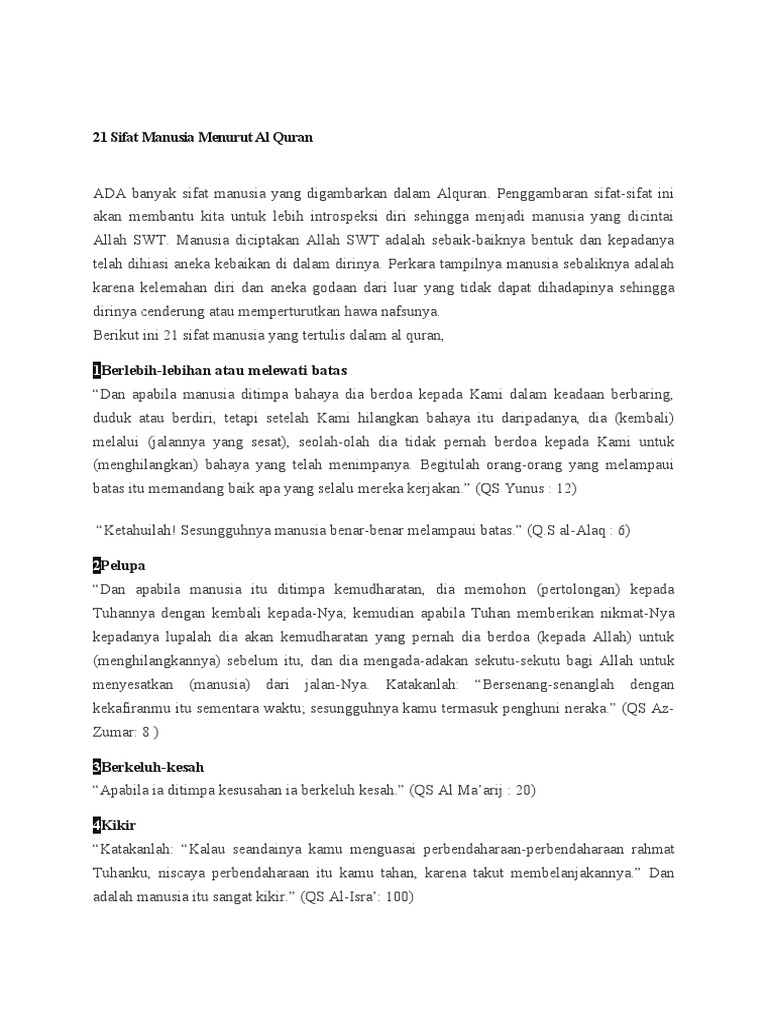 21 Sifat Manusia Menurut Al Quran | PDF