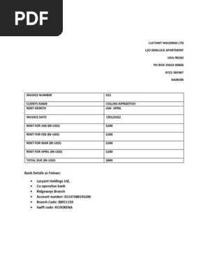 Denluck Rent Invoice 2022