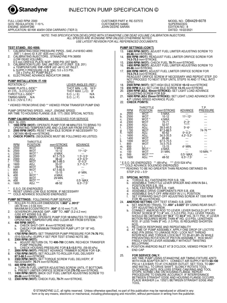 Injection Pump Specification © | PDF