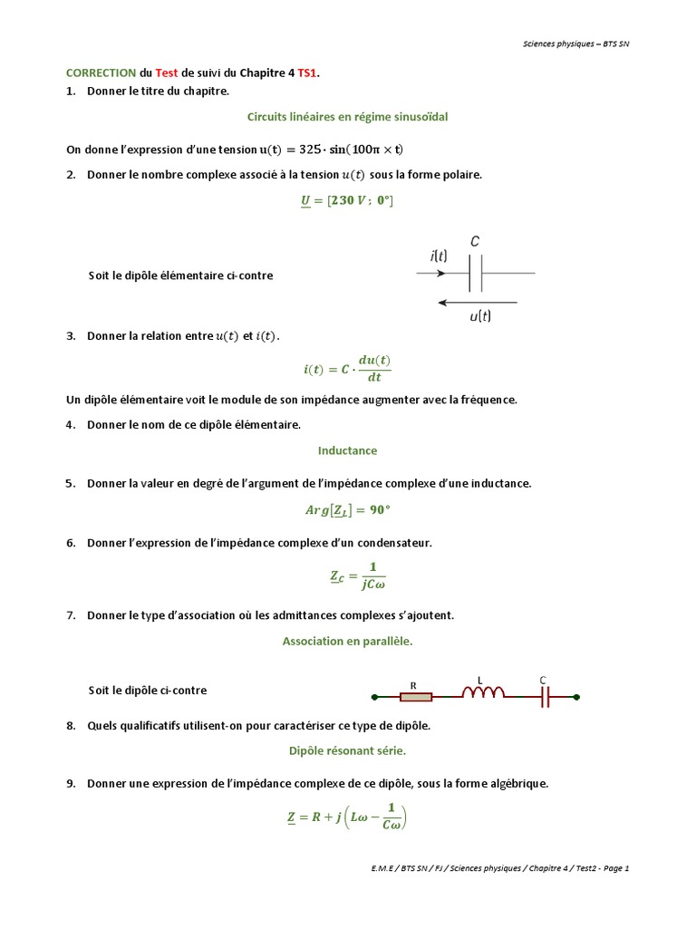 Impédance complexe en circuits linéaires | PDF | Impédance (électricité ...