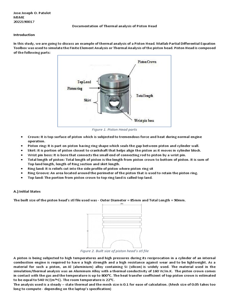 Thermal Analysis of Piston Head - J.patulot | PDF