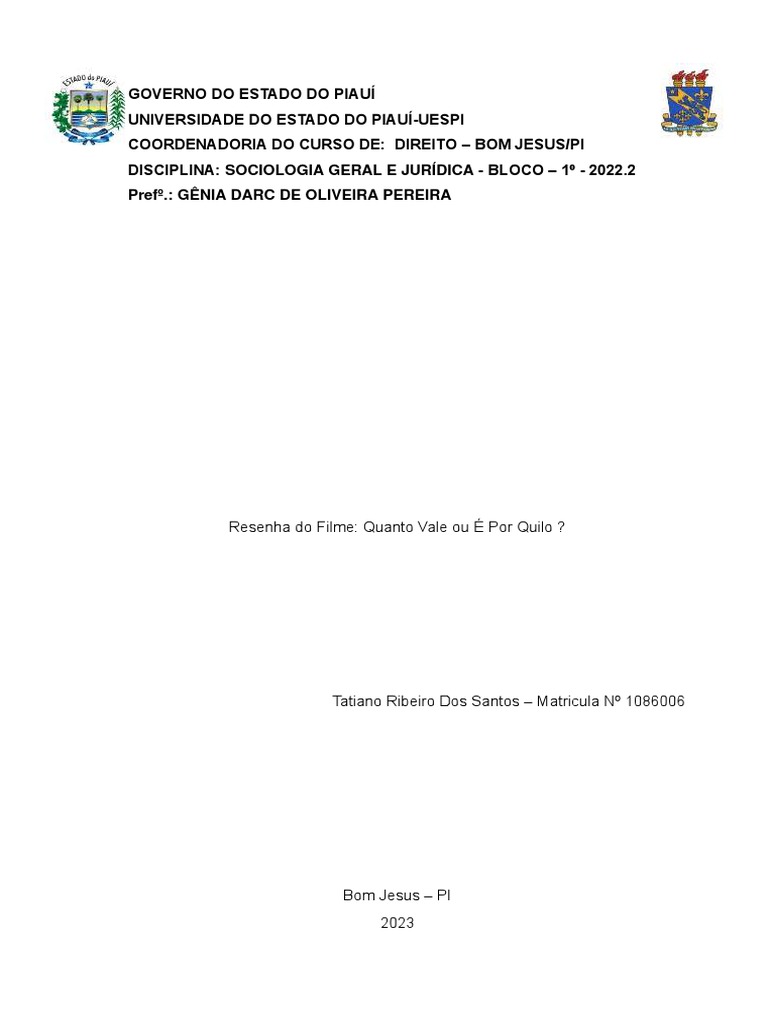 Resenha do filme quanto vale ou por quilo pdf escravid o narrativa
