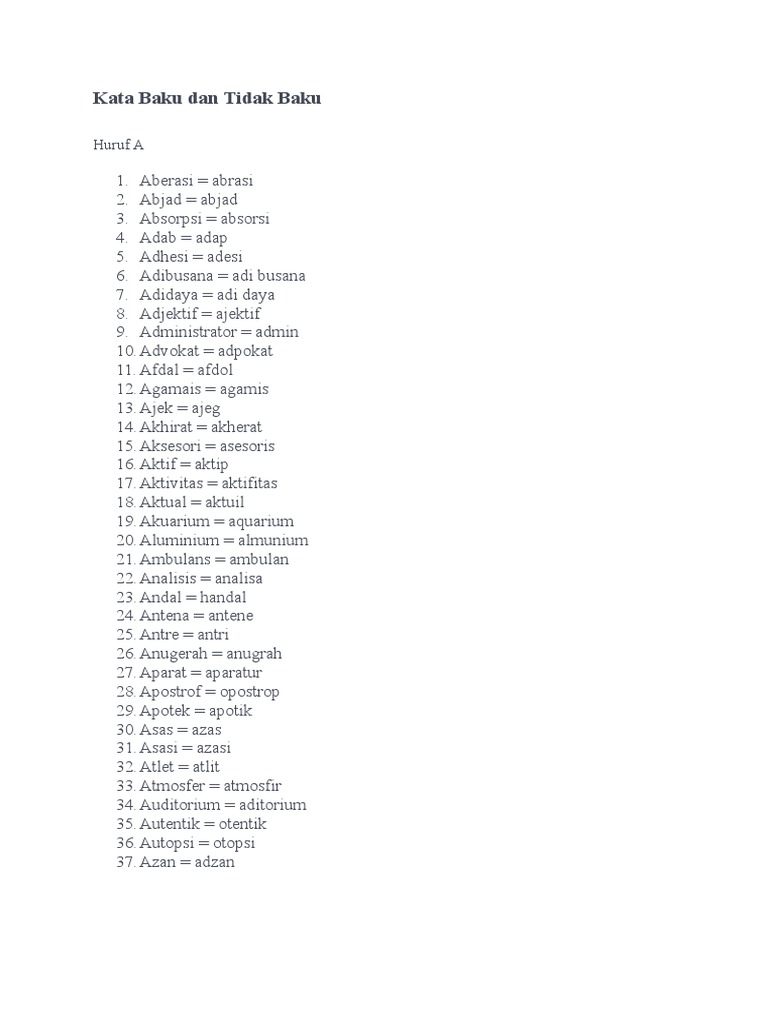 Kata Baku Dan Tidak Baku | PDF