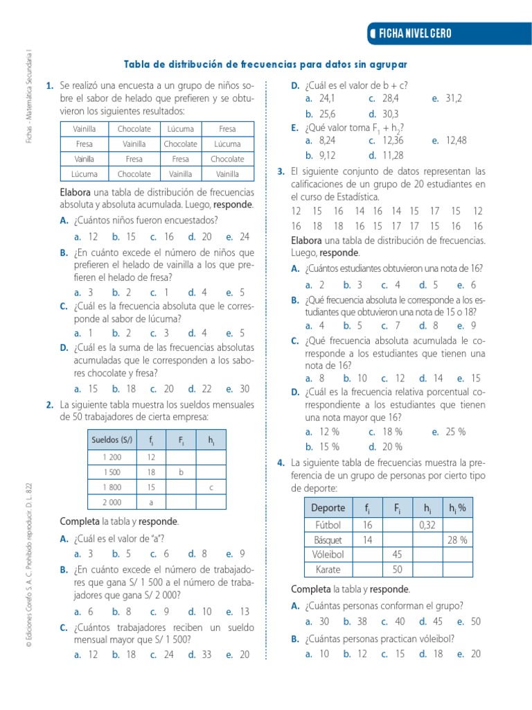 F0 tabla de distribuci n de frecuencias para datos sin agrupar pdf