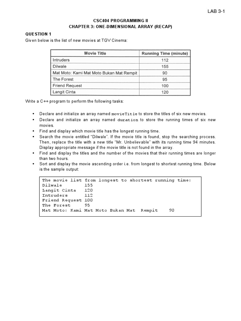 CSC404 Lab Work 31 PDF