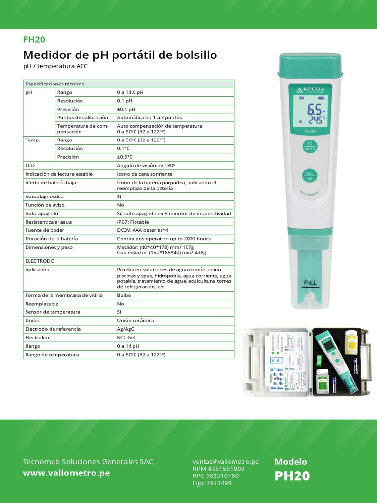 PH20%20Medidor%20de%20ph%20port%C3%A1til%2C%20peach%C3%ADmetro | PDF ...