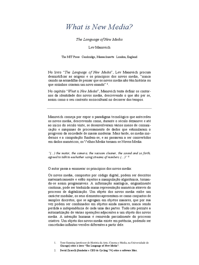 WHAT IS NEW MEDIA David Cruz Up201504930 PDF Humano Science