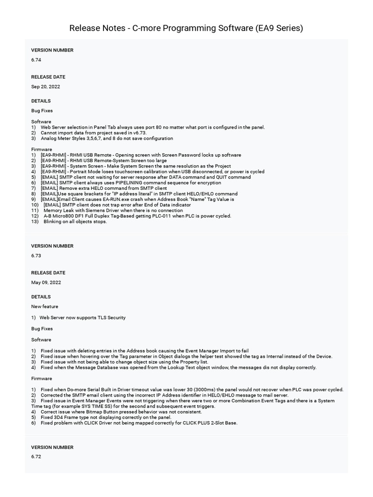 C-more EA9 Software Release Notes 6.74 | PDF | World Wide Web ...