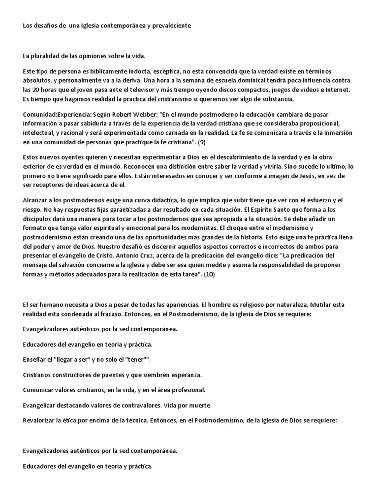 Desafíos de la Iglesia en el Postmodernismo | PDF | Evangelización | Fe