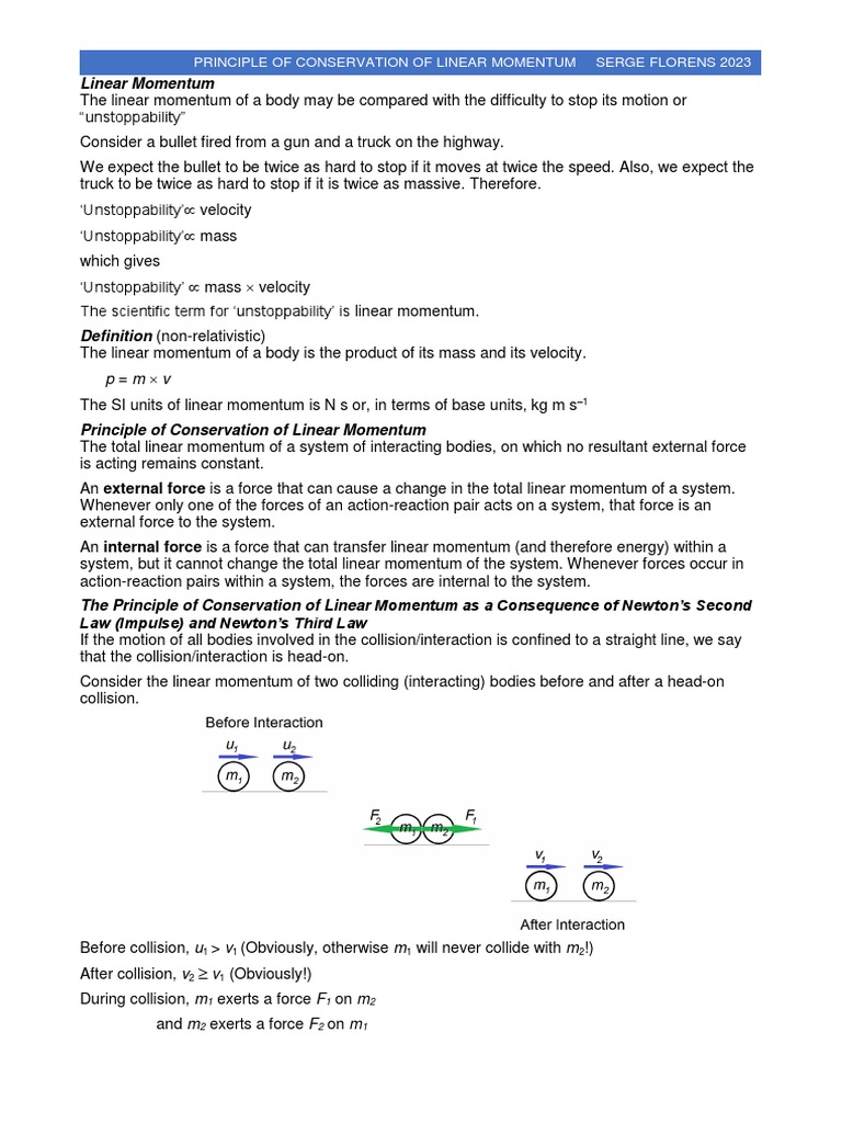 Conservation of Linear Momentum Explained | PDF | Collision | Momentum
