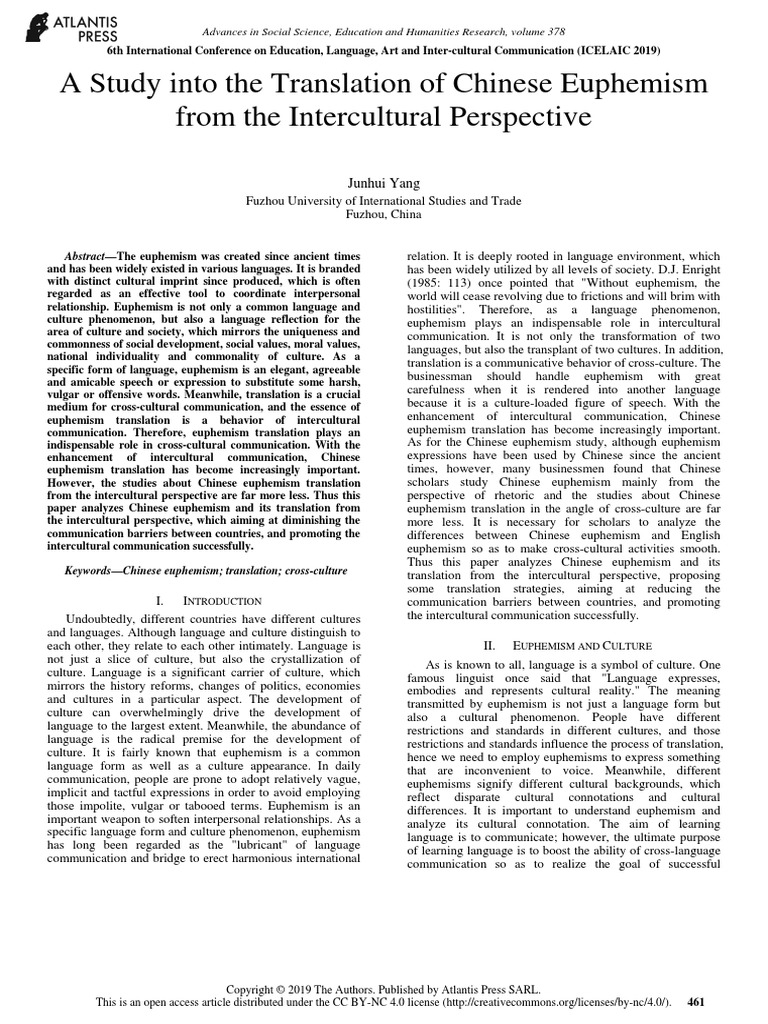 A Study Into The Translation Of Chinese Euphemism From The 
