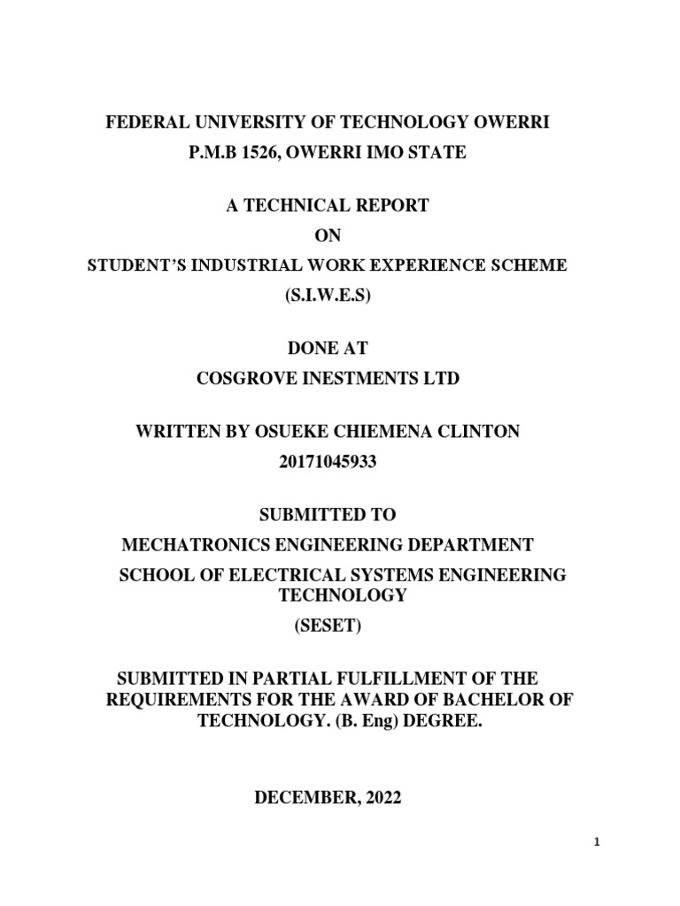 Siwes report for 6 months internship in a smart estate construction