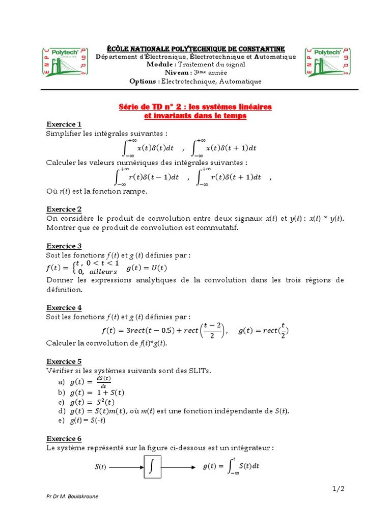 Systèmes Linéaires et Convolution en TD | PDF | Physique mathématique ...