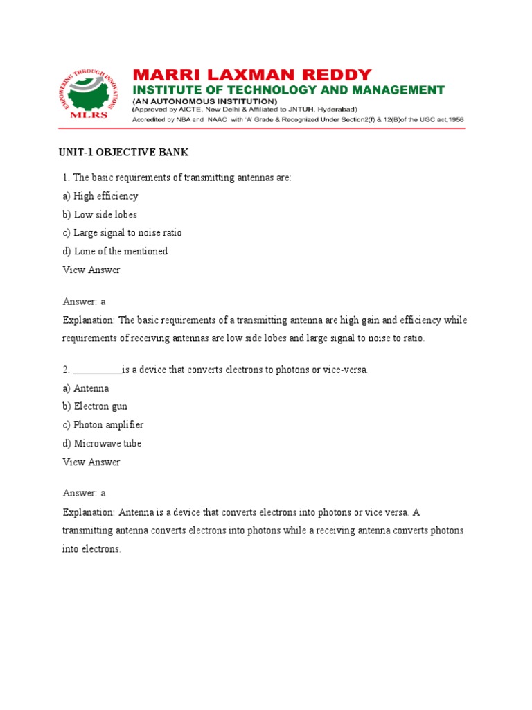 Antennas Questions With Explaination PDF Antenna (Radio) Transmitter