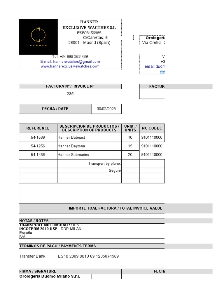 Luxury Watch Invoice for Retailers | PDF | Accounting