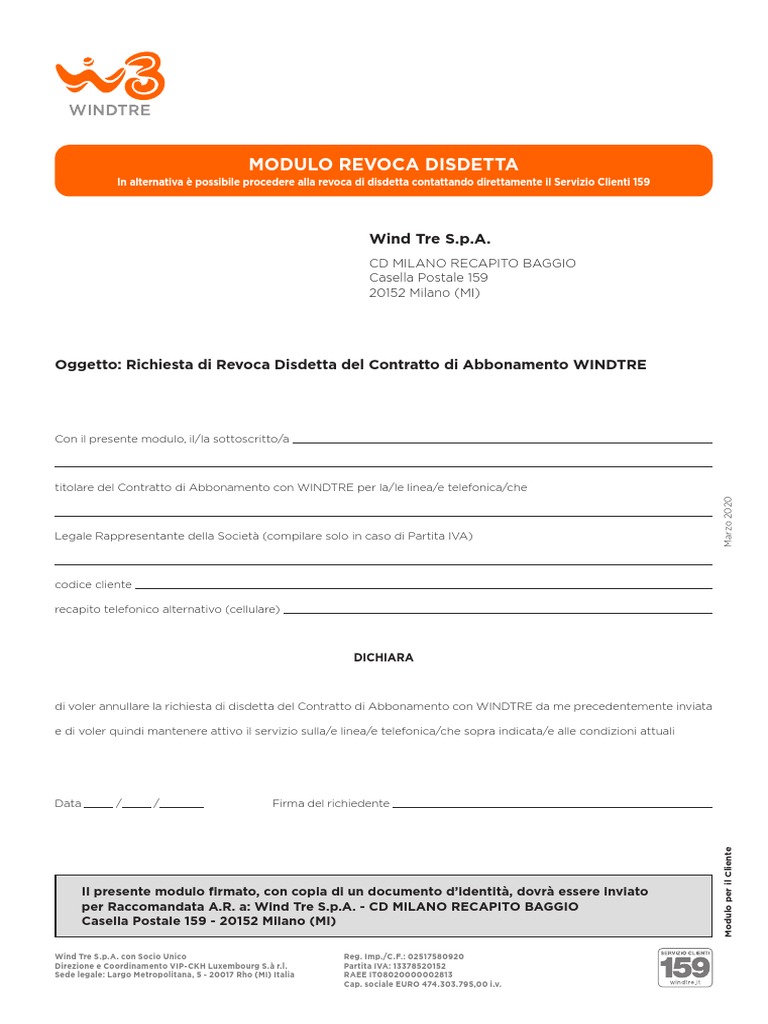 Revoca Disdetta Contratto | PDF