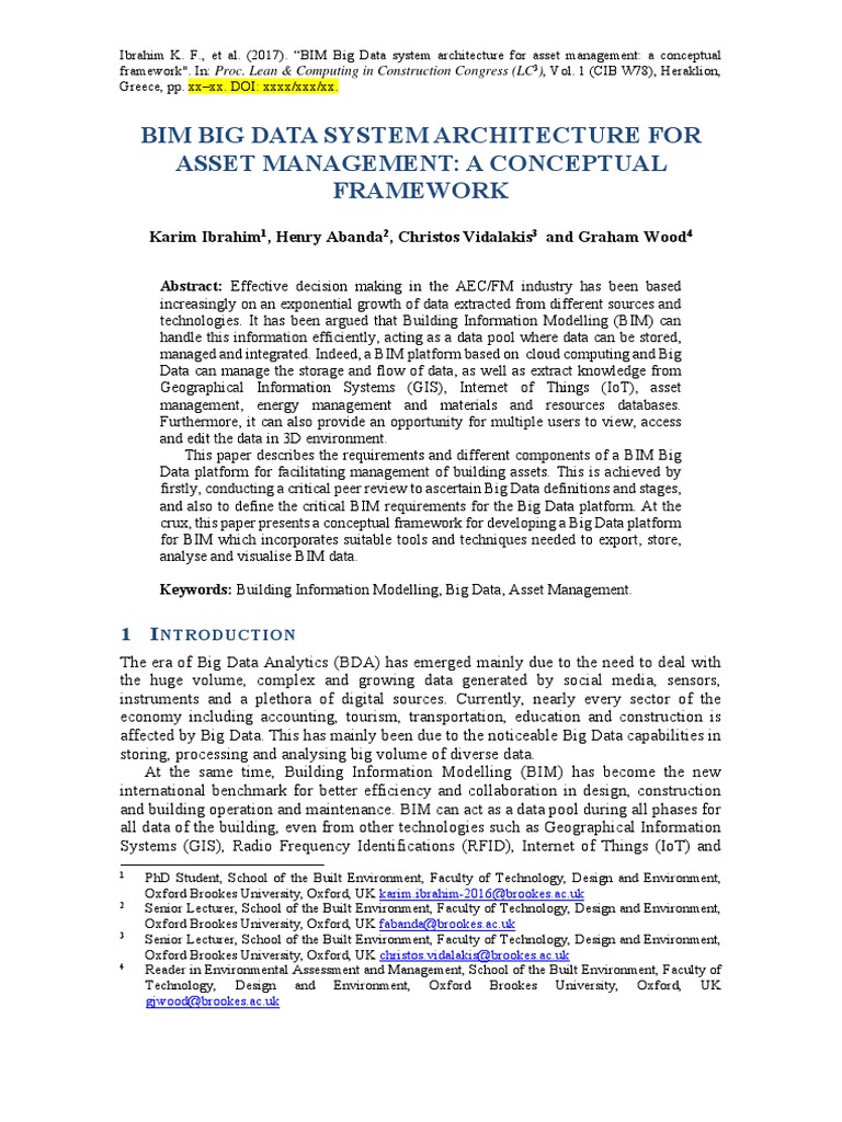 BIM Big Data Framework for Asset Management | PDF | Databases | Big Data