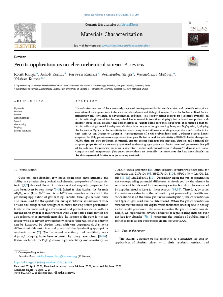 Ferrite Application As An Electrochemical Sensor A Review PDF