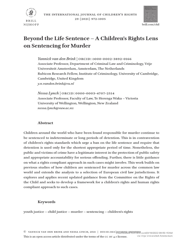 Van Den Brink & Lynch Beyond The Life Sentence A Children's Rights