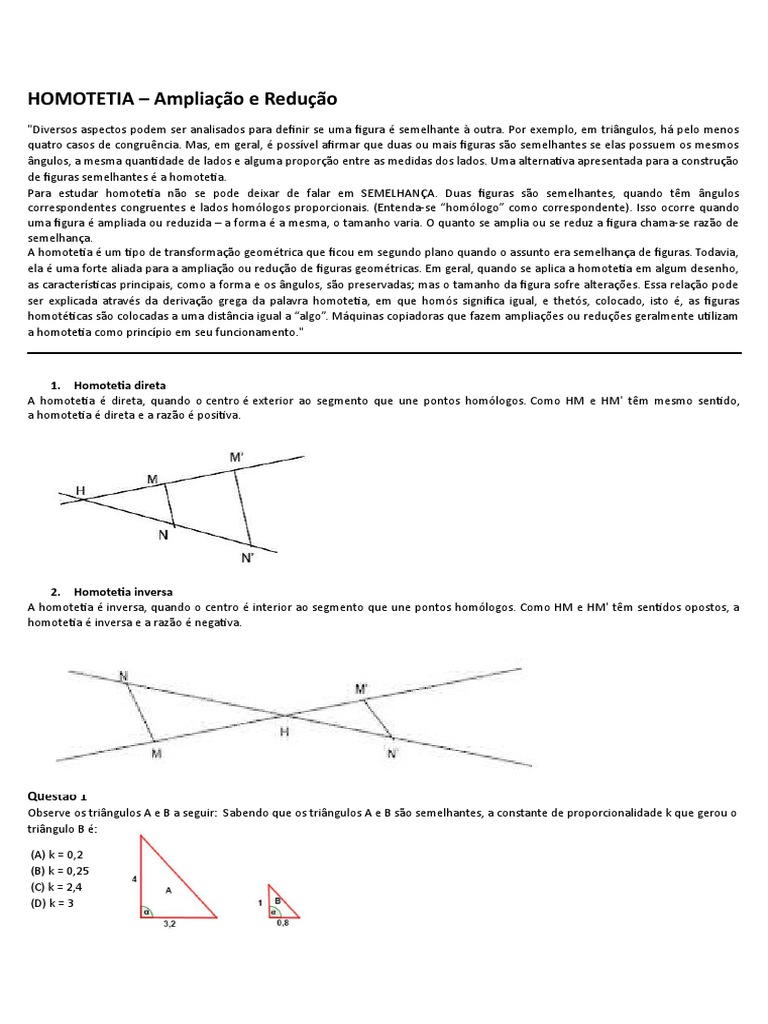 HOMOTETIA - Ampliação e Redução | PDF | Triângulo