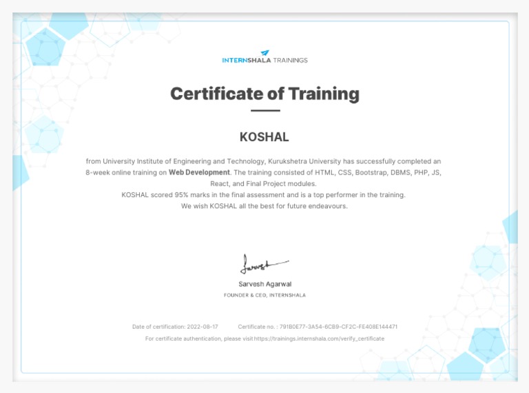 Web Development Training - Certificate of Completion | PDF