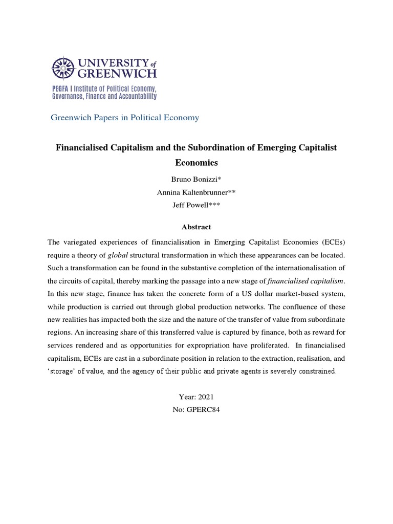 Financialised Capitalism and The Subordination of Emerging Capitalist ...