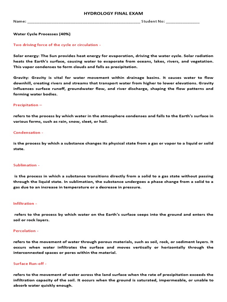 Hydrology Final Exam | PDF