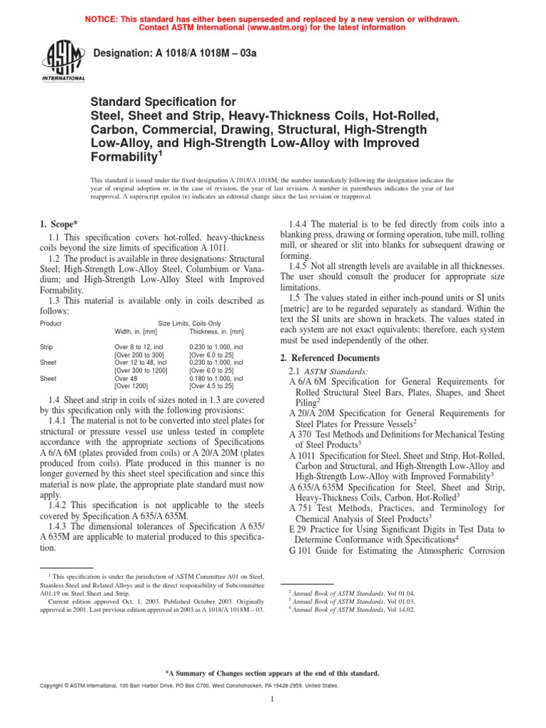 A 1018 - A 1018m - 03 Qtewmtgtmdnb | PDF | Sheet Metal | Rolling ...