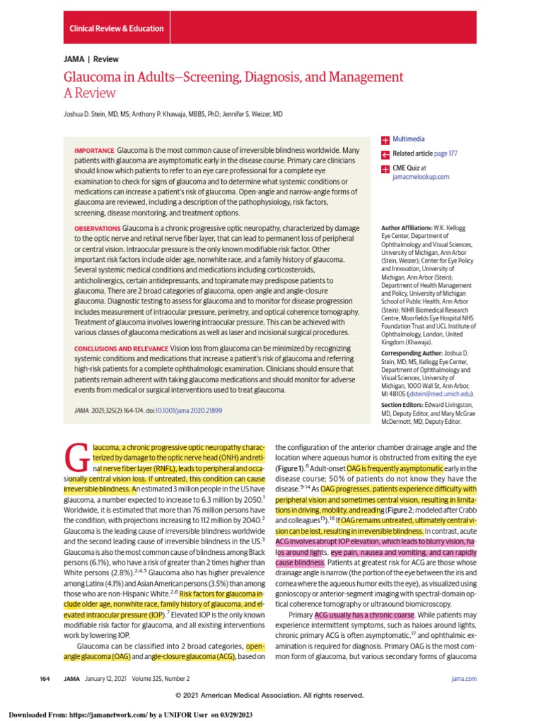 Glaucoma REVIEW JAMA PDF Glaucoma Clinical Medicine