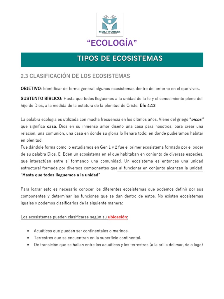Clasificación de Ecosistemas y Componentes | PDF | Ecosistema | Ecología
