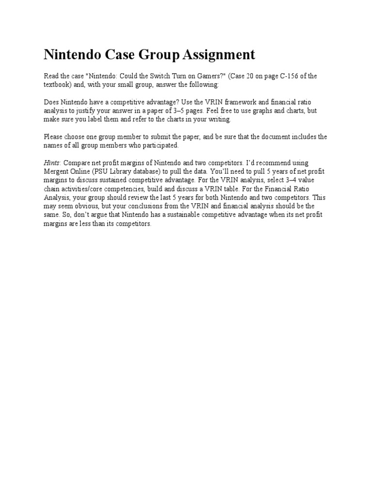 Nintendo Competitive Advantage Analysis | PDF | Business | Finance ...