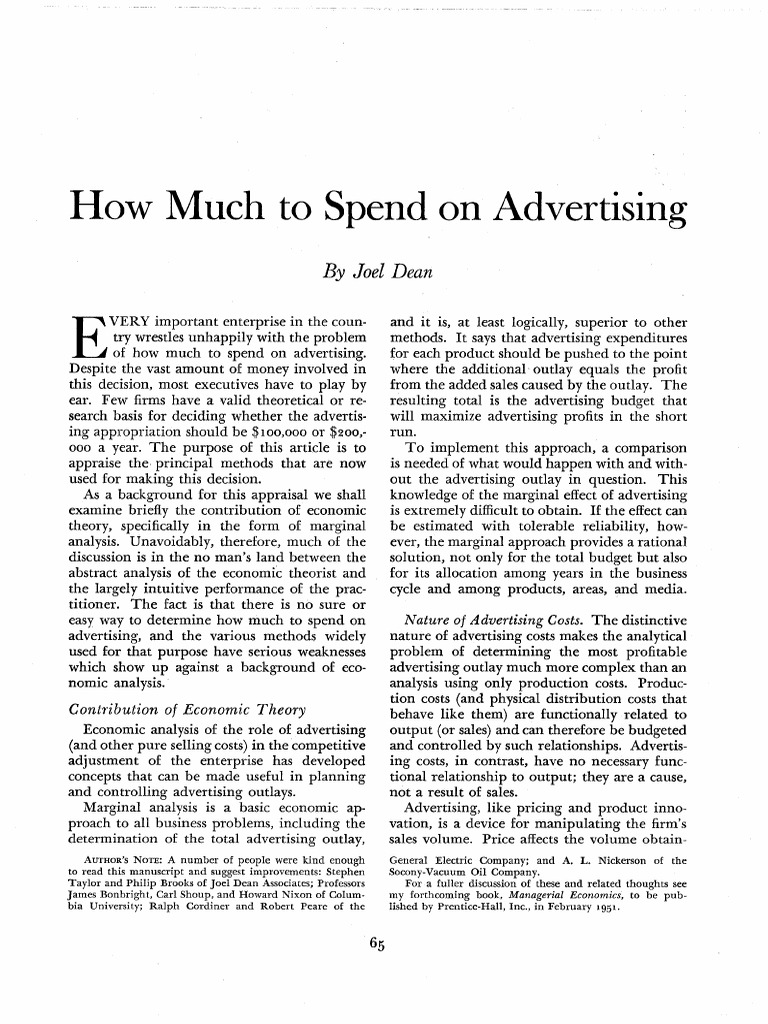 How Much To Spend On Advertising PDF Long Run And Short Run Advertising