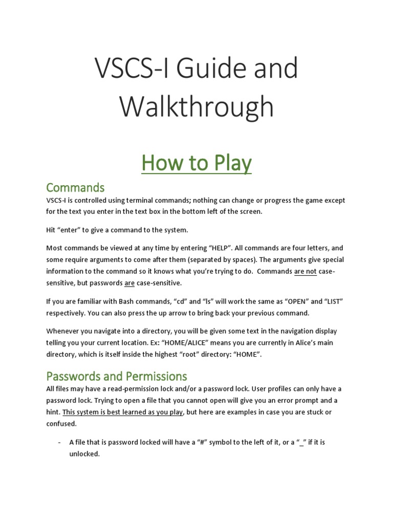 VSCS-I Game Guide and Walkthrough | PDF | Computer File | Password