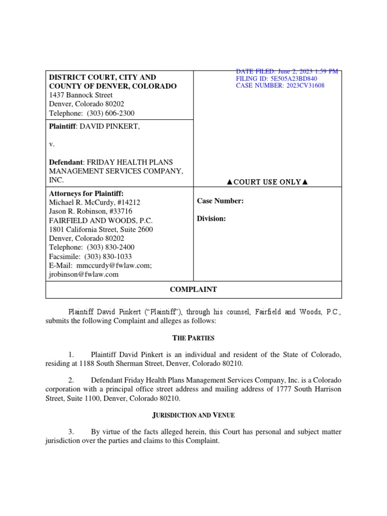 Friday Health Lawsuit PDF Consolidated Omnibus Budget