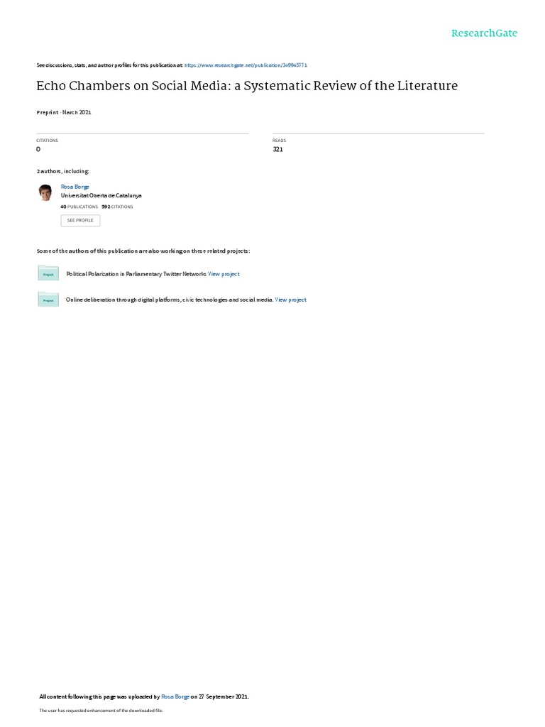 Borge - Echo Chambers On Social Media - A Systematic Review of The ...