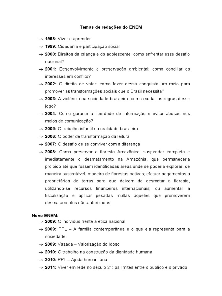 Temas de redações do ENEM | PDF | Brasil