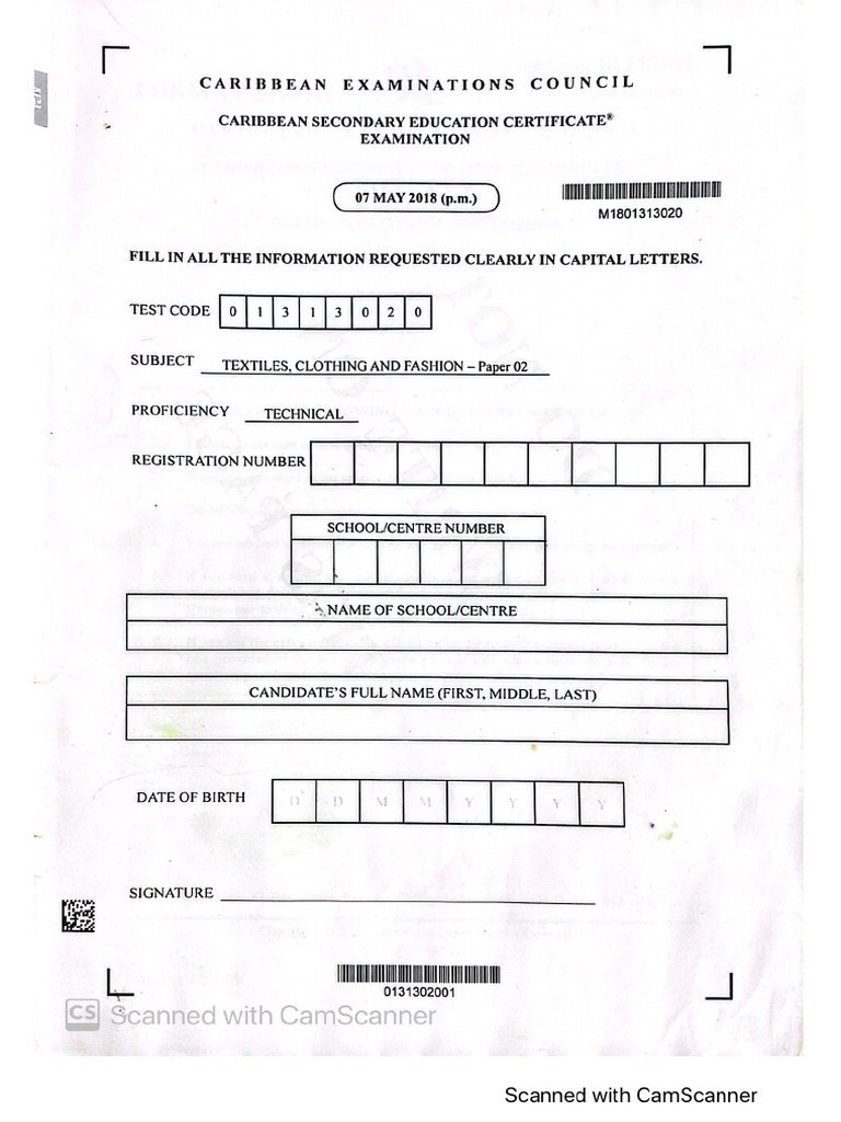 Csec Textile Clothing and Fashion May 2018 P2 PDF