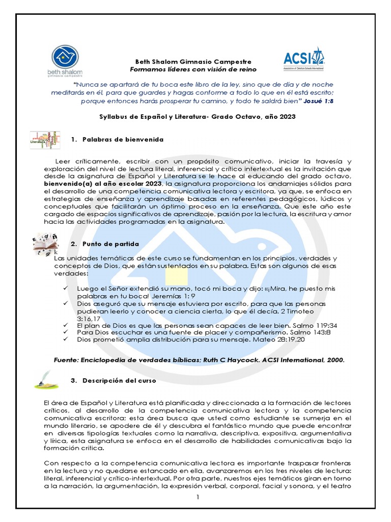 Syllabus Español 8vo 2023 | PDF