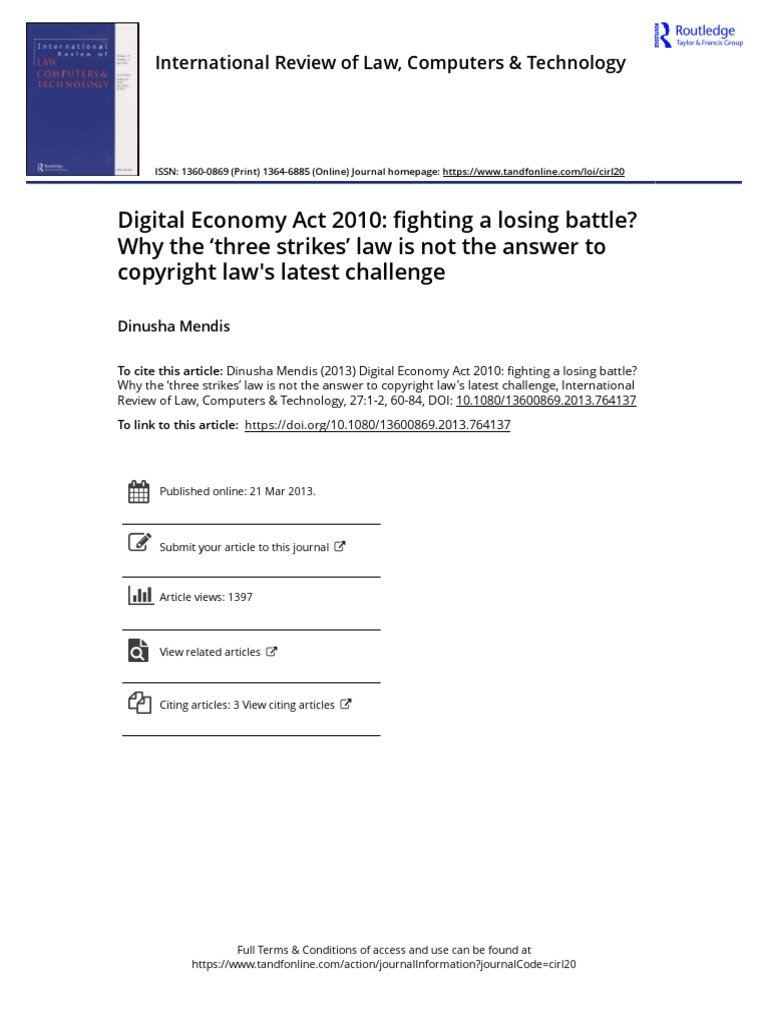 Digital Economy Act 2010 Fighting A Losing Battle Why The Three Strikes