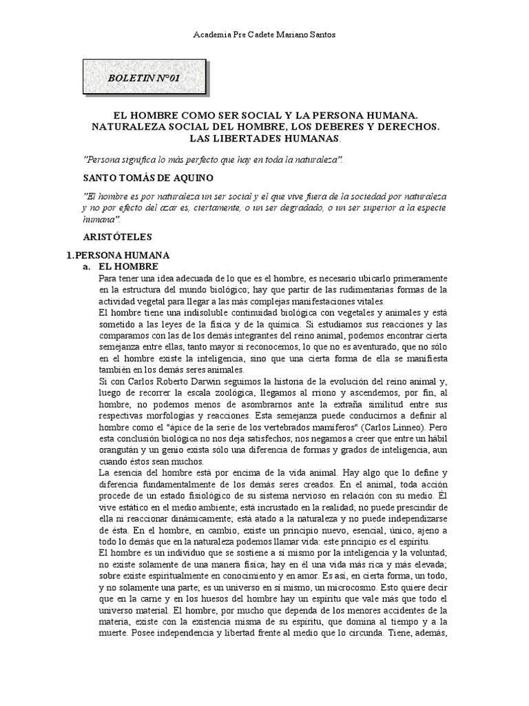 El Hombre Como Ser Social y La Persona Humana | PDF | Libertad | Existencia