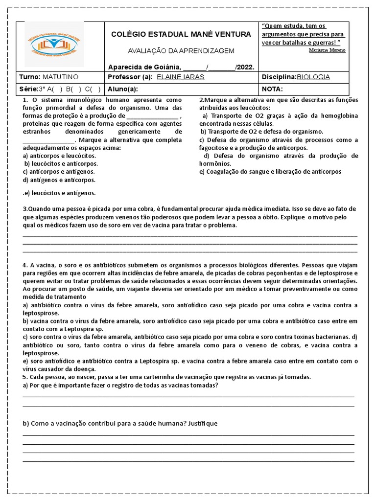 Prova Bio 3ano Elaine | PDF