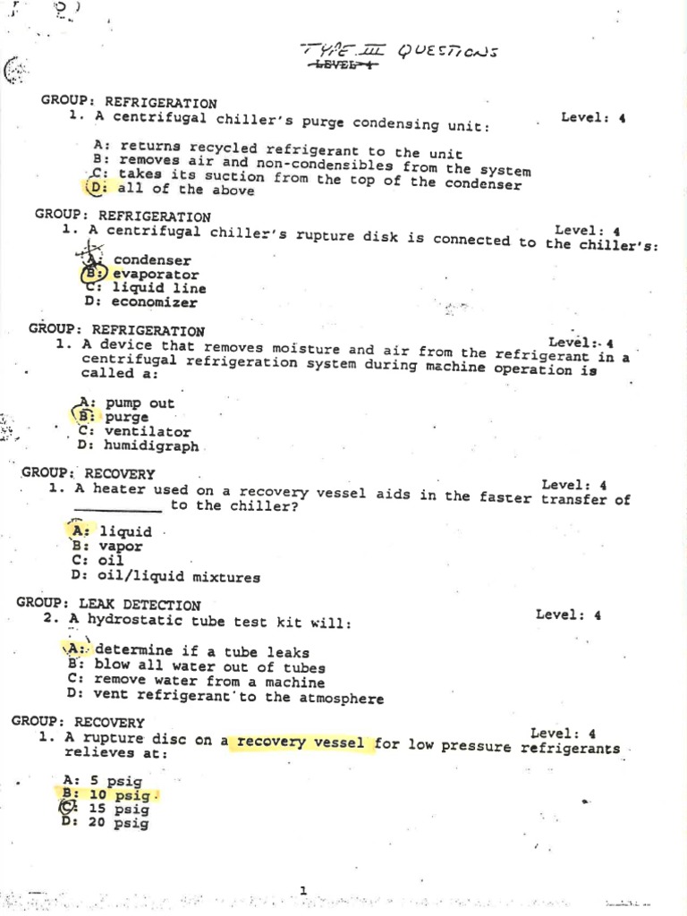 TYPE 3 Refrigeration Questions PDF