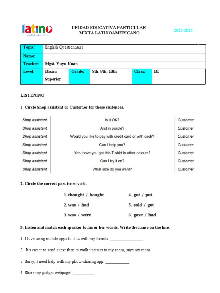 Final Exam B1 English Questionnaire PDF Scuba Diving