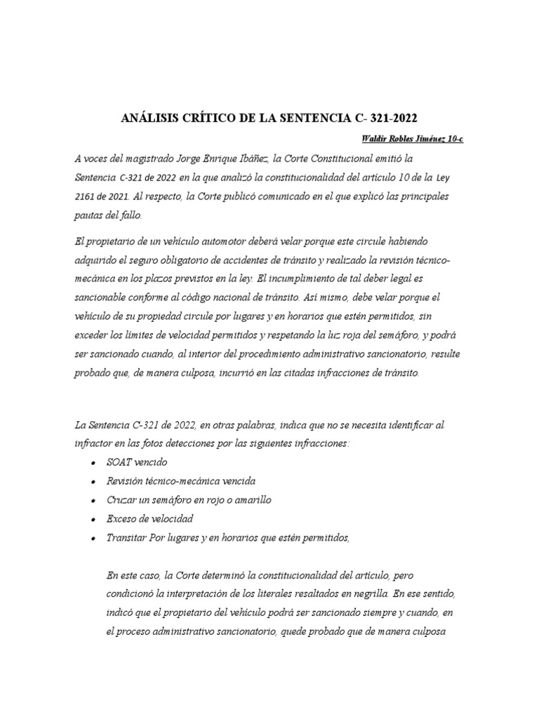 Sentencia C 321 2022 | PDF | Semáforo | Sentencia (ley)