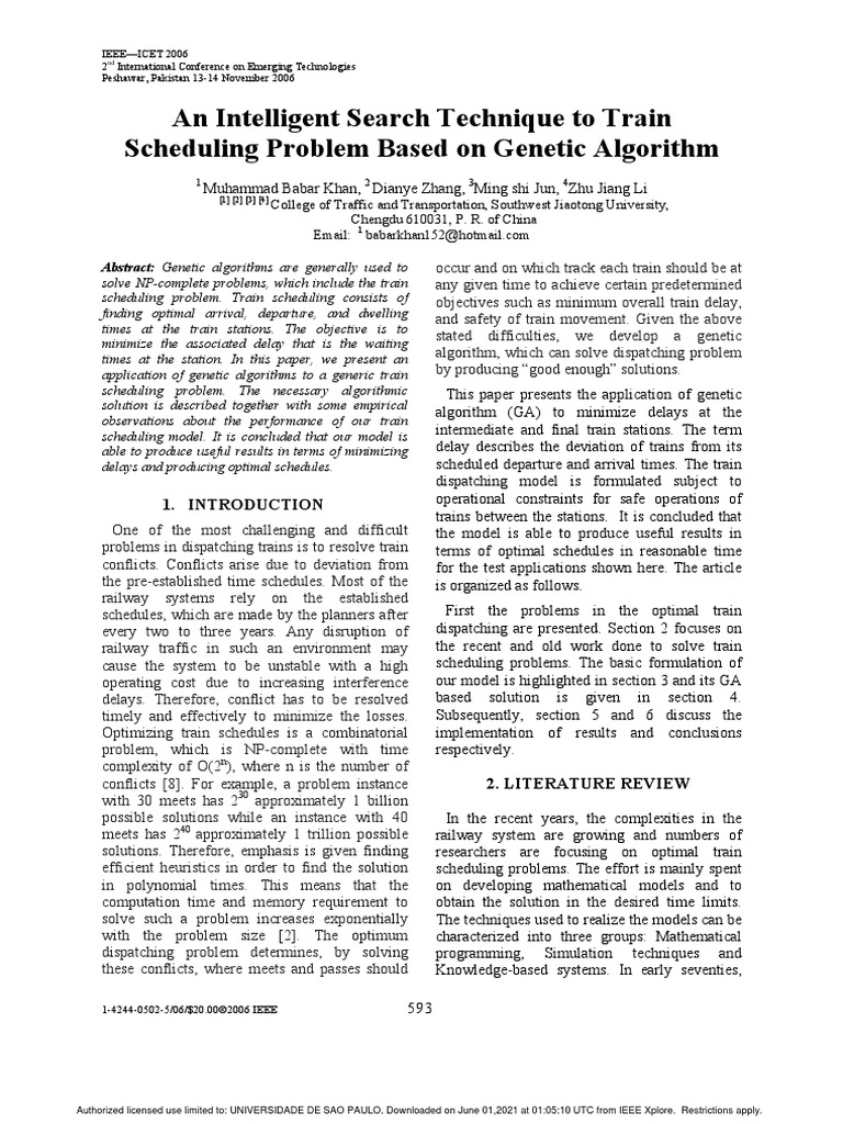 Genetic Algorithm for Train Scheduling | PDF
