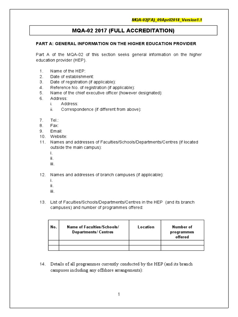 MQA-02 Accreditation Form Overview | PDF | Educational Assessment ...